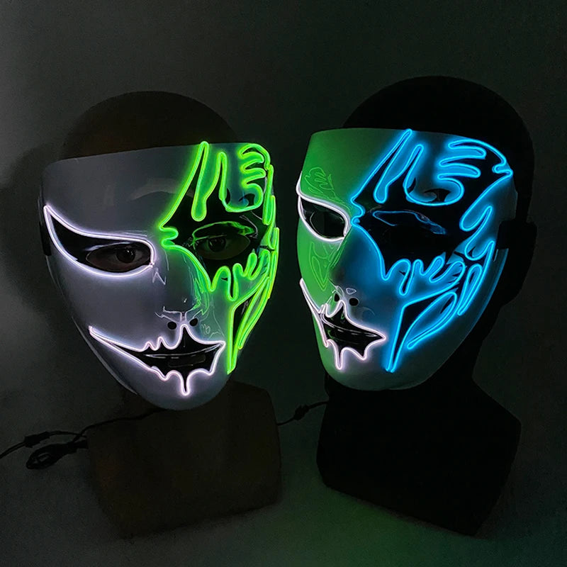 (M03) Styles Halloween Horror Hand-painted Mask Purge Luminous LED Mask Neon Light Flashing  Mask  For Halloween