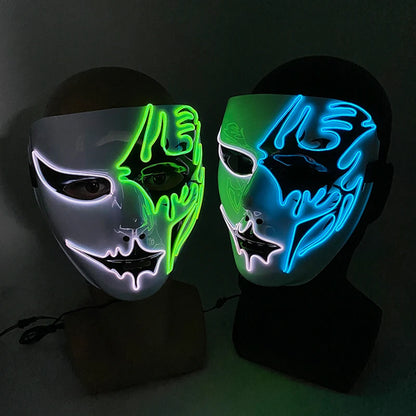 (M02) Styles Halloween Horror Hand-painted Mask Purge Luminous LED Mask Neon Light Flashing  Mask  For Halloween