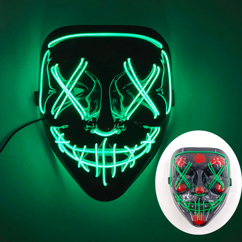 (M11) Styles Halloween Horror Hand-painted Mask Purge Luminous LED Mask Neon Light Flashing  Mask  For Halloween