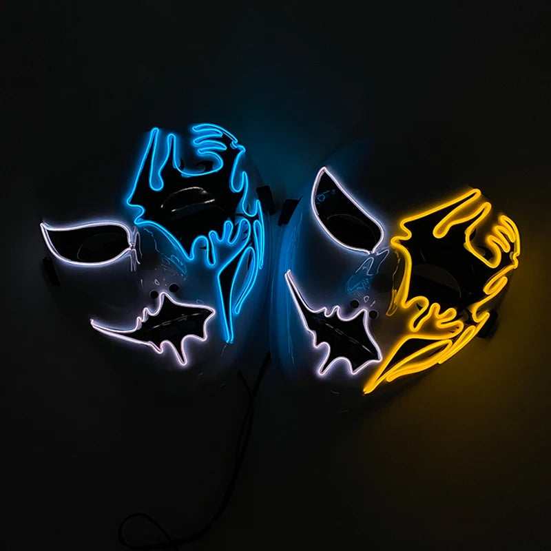 (M07) Styles Halloween Horror Hand-painted Mask Purge Luminous LED Mask Neon Light Flashing  Mask  For Halloween