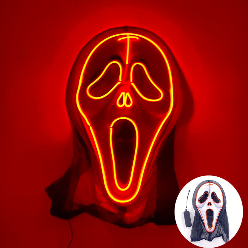 (M02) Styles Halloween Horror Hand-painted Mask Purge Luminous LED Mask Neon Light Flashing  Mask  For Halloween