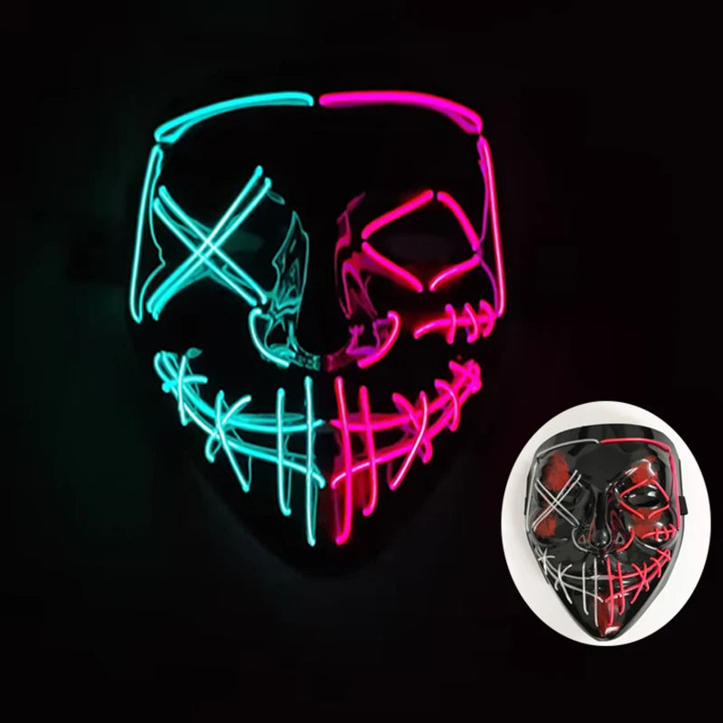 (M03) Styles Halloween Horror Hand-painted Mask Purge Luminous LED Mask Neon Light Flashing  Mask  For Halloween