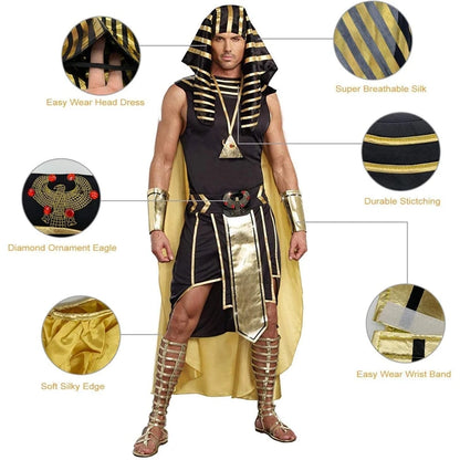 Men Egyptian Costume Set 7 Pcs Golden