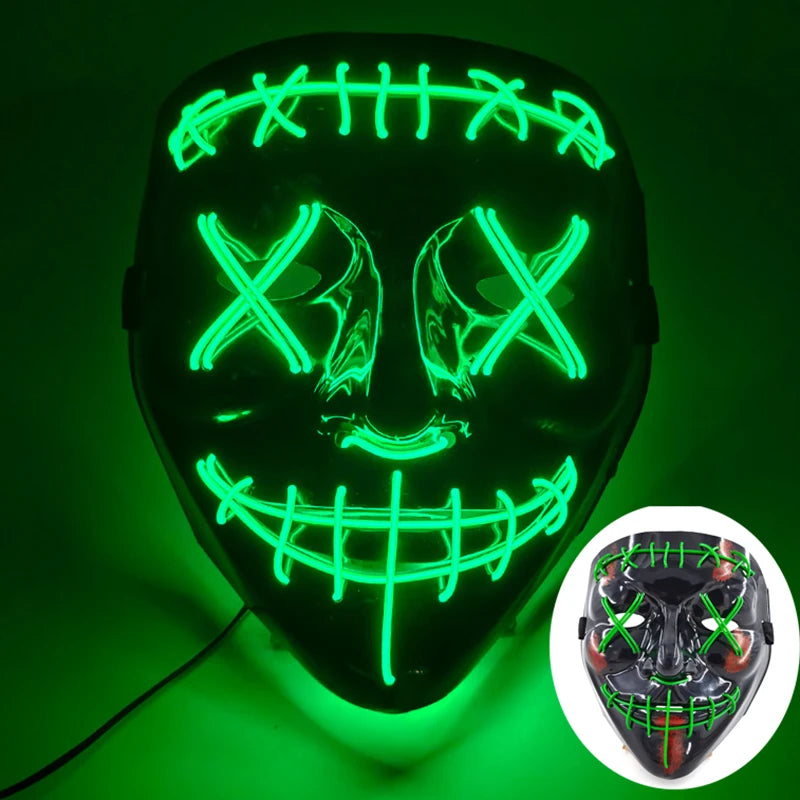 (M07) Styles Halloween Horror Hand-painted Mask Purge Luminous LED Mask Neon Light Flashing  Mask  For Halloween