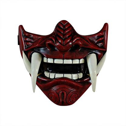 Japanese Half Face Oni Demon Mask - Premium Red