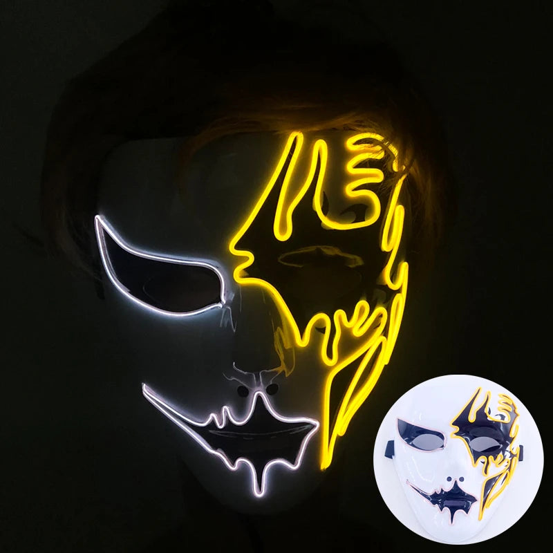 (M08) Styles Halloween Horror Hand-painted Mask Purge Luminous LED Mask Neon Light Flashing  Mask  For Halloween