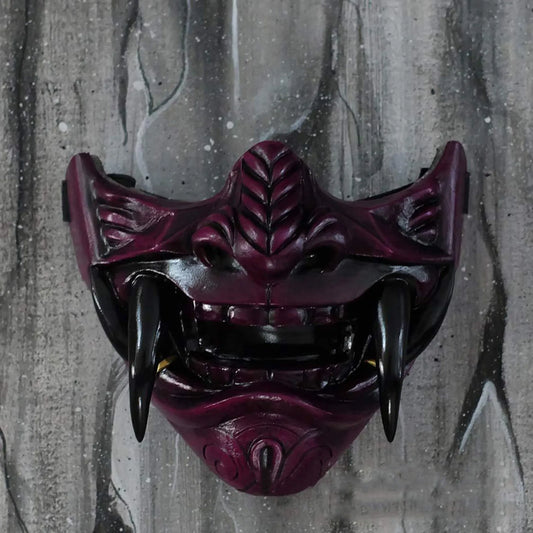 Japanese Half Face Oni Demon Mask - Premium Purple