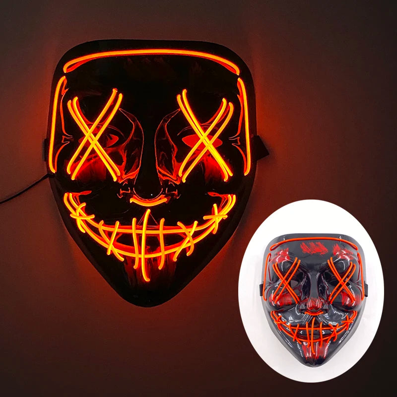 (M13) Styles Halloween Horror Hand-painted Mask Purge Luminous LED Mask Neon Light Flashing  Mask  For Halloween