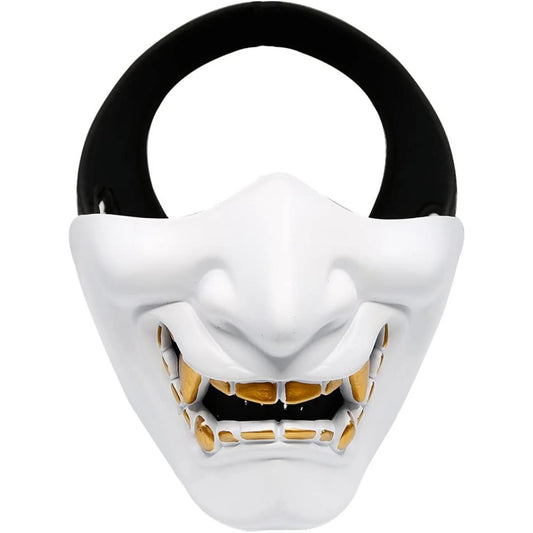 Japanese Half Face Oni Demon Mask - Super White