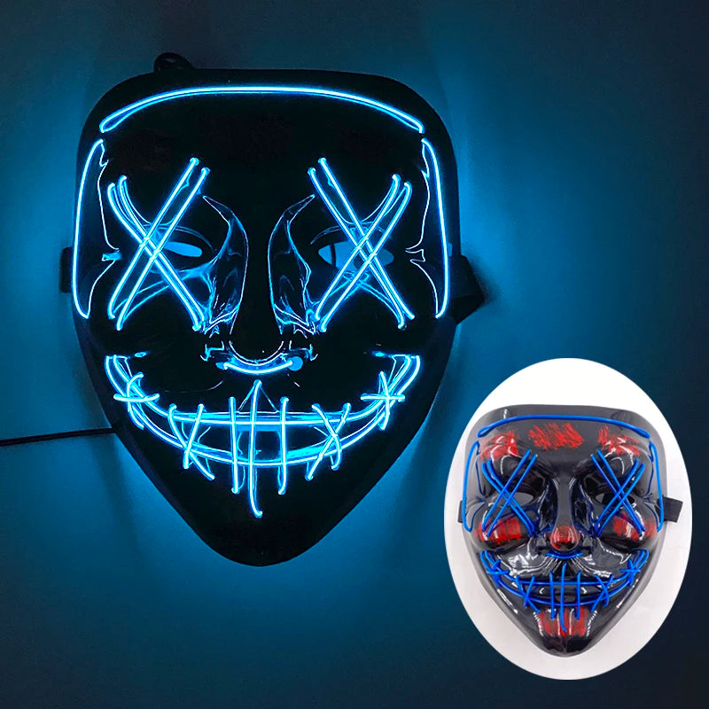 (M03) Styles Halloween Horror Hand-painted Mask Purge Luminous LED Mask Neon Light Flashing  Mask  For Halloween