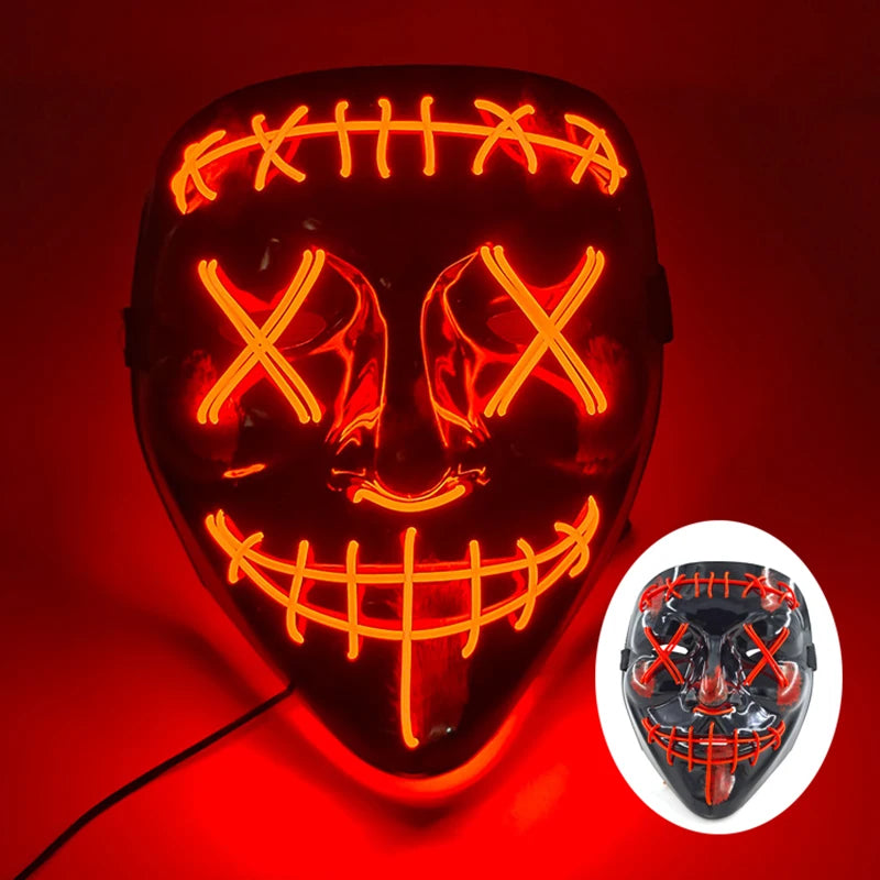 (M03) Styles Halloween Horror Hand-painted Mask Purge Luminous LED Mask Neon Light Flashing  Mask  For Halloween