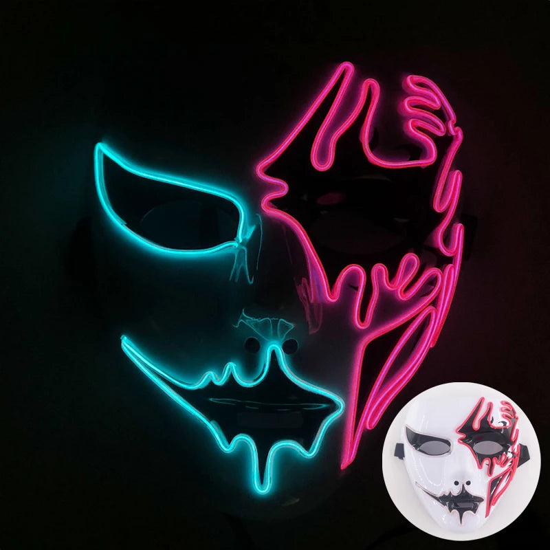 (M13) Styles Halloween Horror Hand-painted Mask Purge Luminous LED Mask Neon Light Flashing  Mask  For Halloween