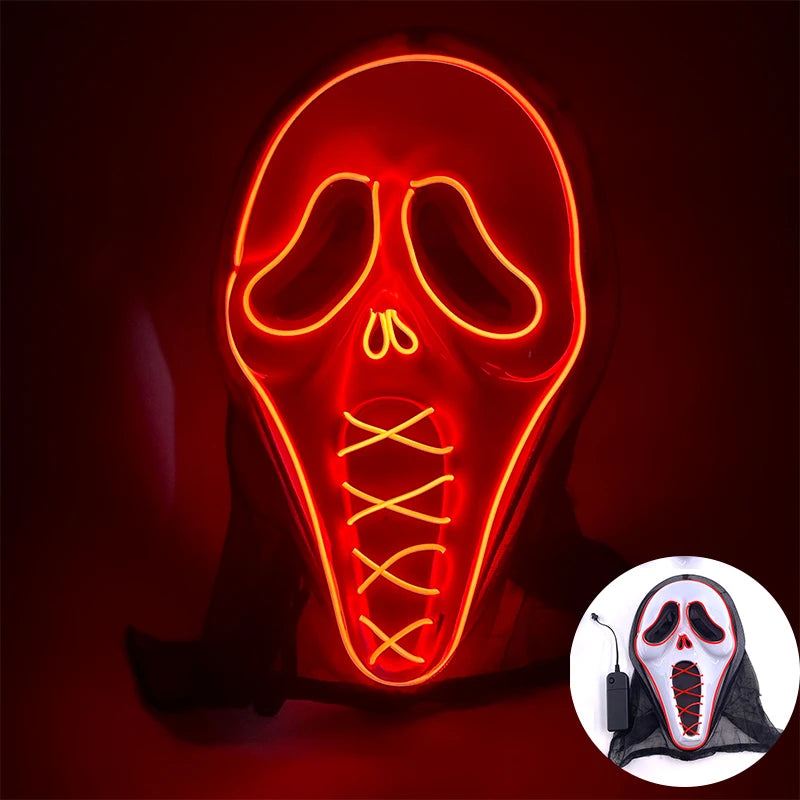 (M03) Styles Halloween Horror Hand-painted Mask Purge Luminous LED Mask Neon Light Flashing  Mask  For Halloween