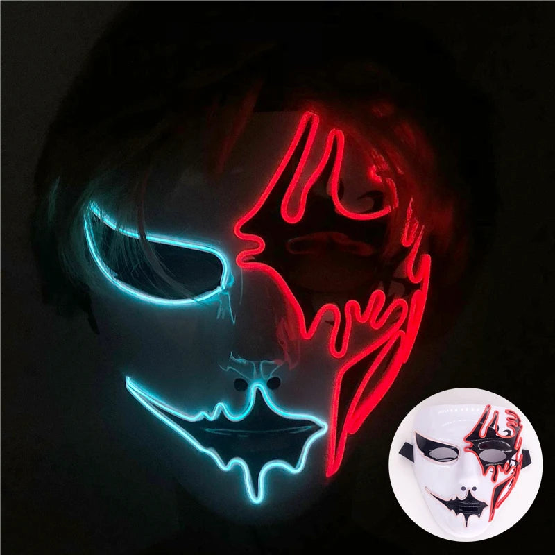 (M06) Styles Halloween Horror Hand-painted Mask Purge Luminous LED Mask Neon Light Flashing  Mask  For Halloween