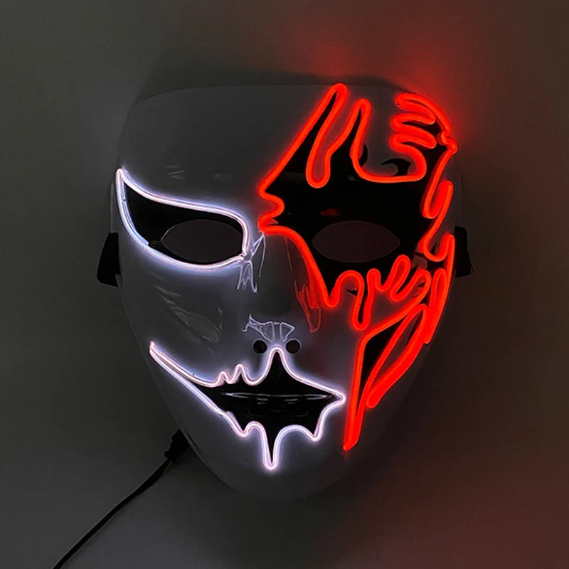 (M07) Styles Halloween Horror Hand-painted Mask Purge Luminous LED Mask Neon Light Flashing  Mask  For Halloween