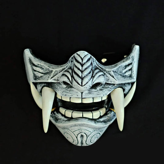 Japanese Half Face Oni Demon Mask - Premium White