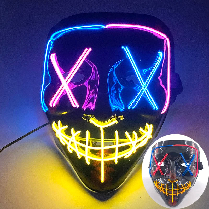 (M03) Styles Halloween Horror Hand-painted Mask Purge Luminous LED Mask Neon Light Flashing  Mask  For Halloween