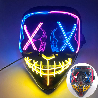 (M02) Styles Halloween Horror Hand-painted Mask Purge Luminous LED Mask Neon Light Flashing  Mask  For Halloween