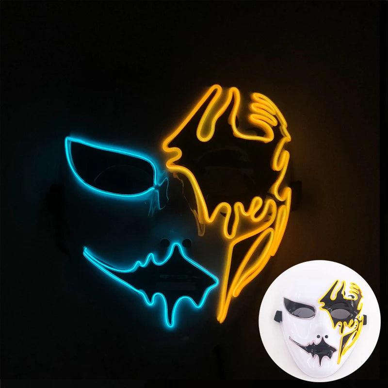 (M06) Styles Halloween Horror Hand-painted Mask Purge Luminous LED Mask Neon Light Flashing  Mask  For Halloween