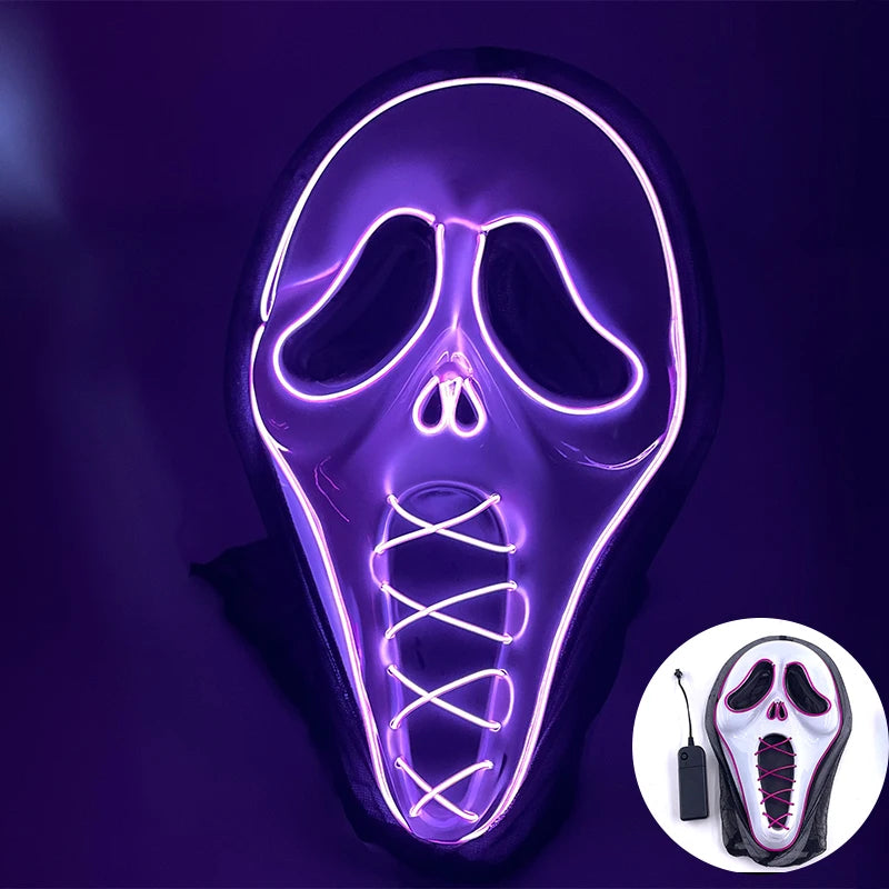 (M02) Styles Halloween Horror Hand-painted Mask Purge Luminous LED Mask Neon Light Flashing  Mask  For Halloween