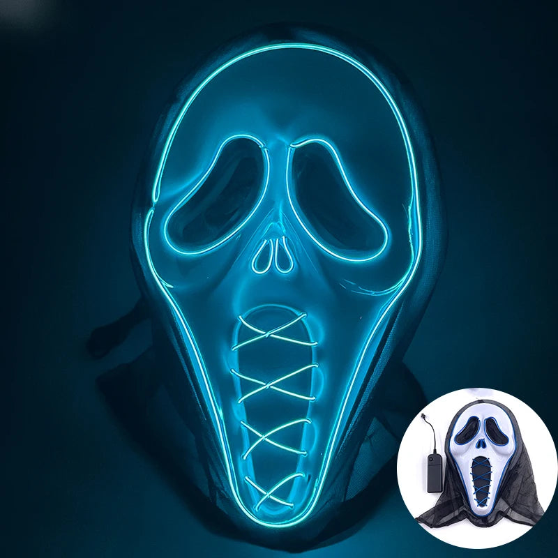 (M06) Styles Halloween Horror Hand-painted Mask Purge Luminous LED Mask Neon Light Flashing  Mask  For Halloween