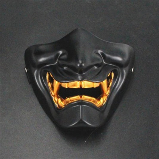 Japanese Half Face Oni Demon Mask - Gold Premium Black