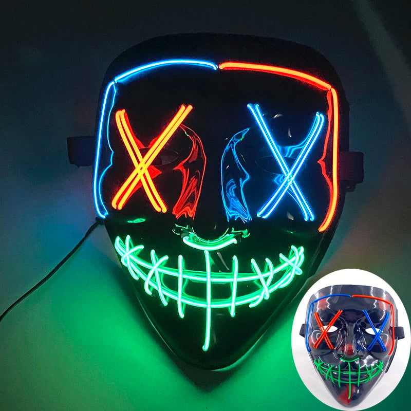 (M10) Styles Halloween Horror Hand-painted Mask Purge Luminous LED Mask Neon Light Flashing  Mask  For Halloween