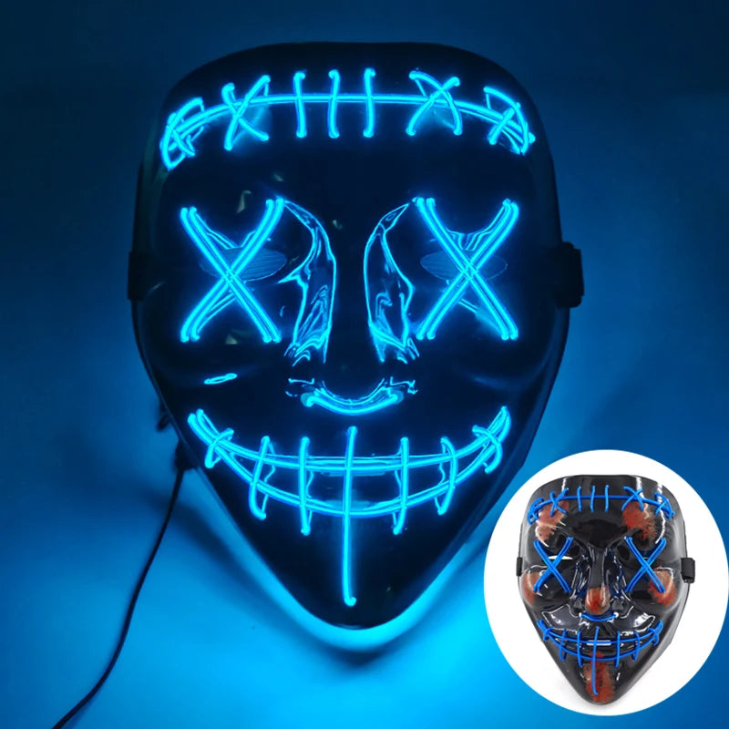 (M08) Styles Halloween Horror Hand-painted Mask Purge Luminous LED Mask Neon Light Flashing  Mask  For Halloween