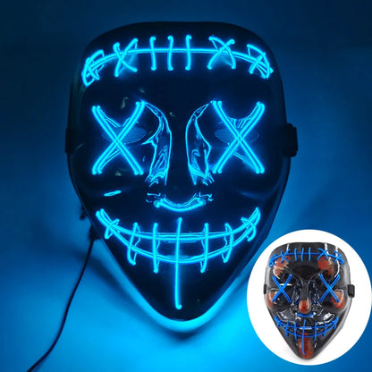 (M13) Styles Halloween Horror Hand-painted Mask Purge Luminous LED Mask Neon Light Flashing  Mask  For Halloween