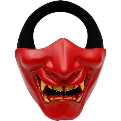 Japanese Half Face Oni Demon Mask - Super Red